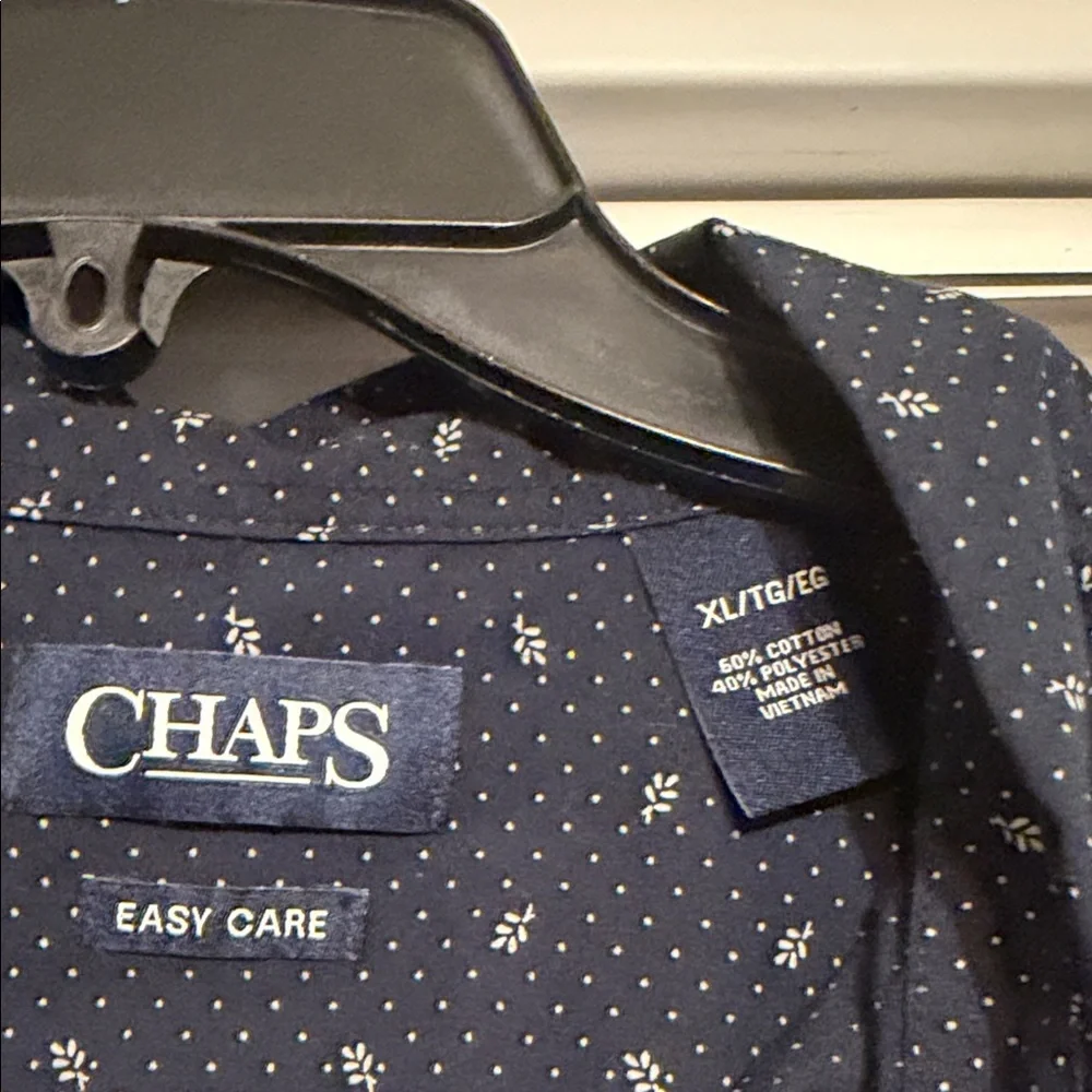 Chaps Navy Button-Up with Subtle White Pattern - Picture 2 of 4